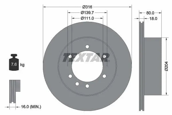 Textar Rear Brake Disc Vented 92129900 316mm - image 3