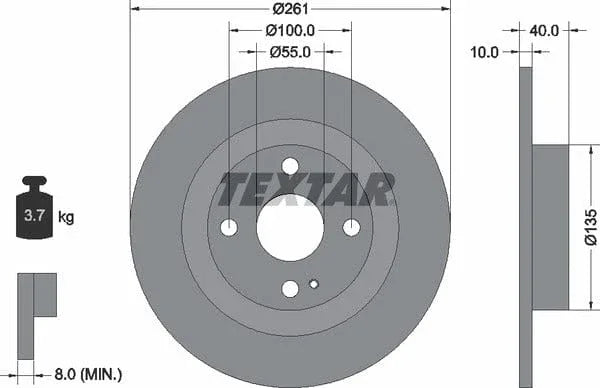 Textar Rear Brake Disc Solid 92130200 261mm - image 4