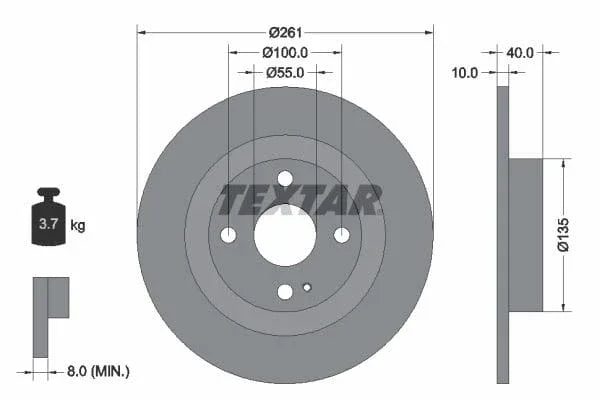 Textar Rear Brake Disc Solid 92130200 261mm - image 3