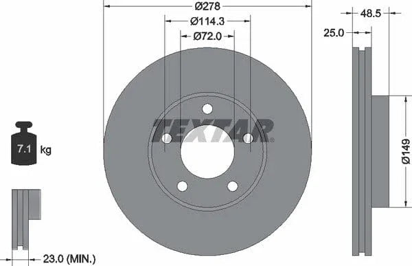 Textar Front Coated Brake Disc Pro Vented 92130303 278mm - image 4