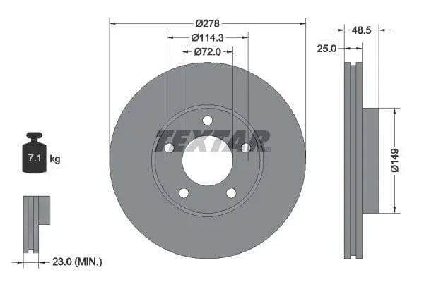Textar Front Coated Brake Disc Pro Vented 92130303 278mm - image 3