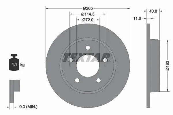 Textar Rear Brake Disc Solid 92130500 265mm - image 3