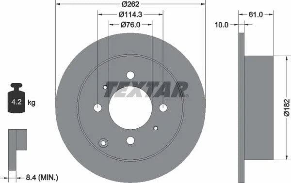 Textar Rear Brake Disc Solid 92130900 262mm - image 4