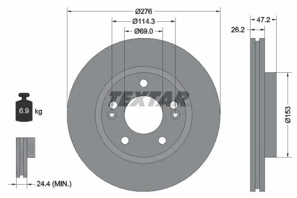 Textar Front Brake Disc Vented 92131000 276mm - image 3