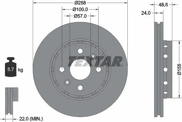 Textar Front Brake Disc Vented 92131100 258mm - image 4