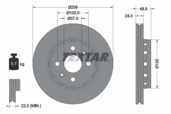 Textar Front Brake Disc Vented 92131100 258mm - image 3