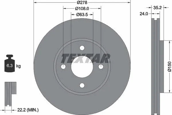 Textar Front Brake Disc Vented 92131300 278mm - image 4