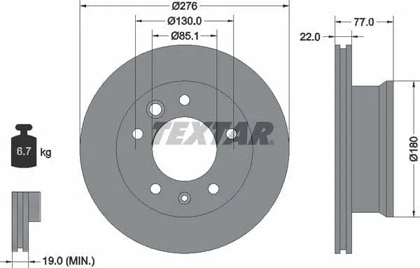 Textar Front Coated Brake Disc Pro Vented 92131503 276mm - image 4