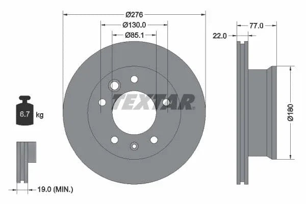 Textar Front Coated Brake Disc Pro Vented 92131503 276mm - image 3