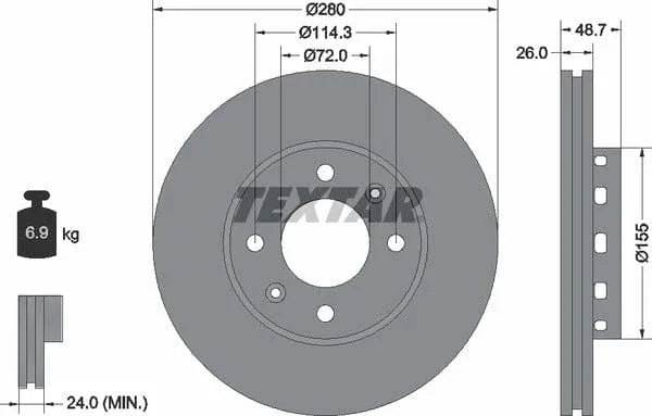 Textar Front Brake Disc Vented 92131700 280mm - image 4