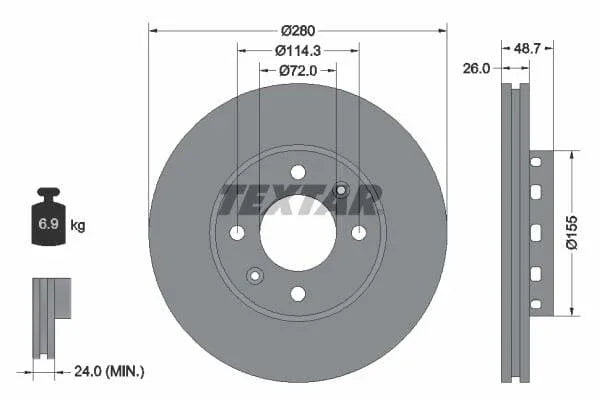 Textar Front Brake Disc Vented 92131700 280mm - image 3