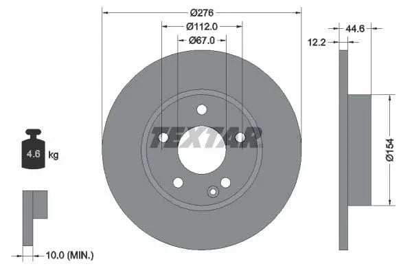 Textar Front Coated Brake Disc Pro Solid 92131803 276mm - image 3