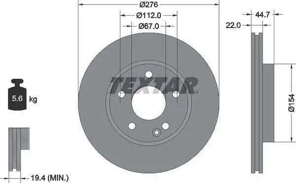 Textar Front Coated Brake Disc Pro Vented 92131903 276mm - image 4