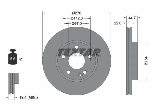 Textar Front Coated Brake Disc Pro Vented 92131903 276mm - image 3