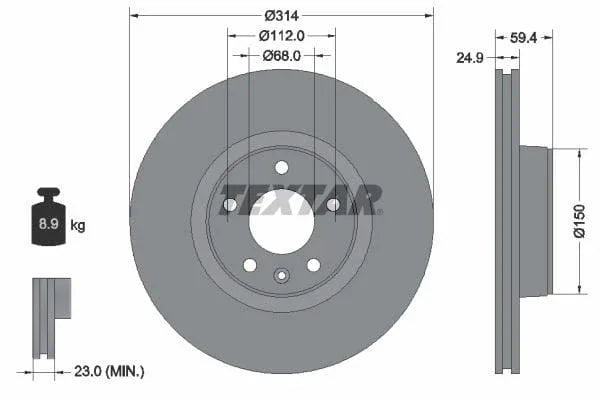 Textar Front Coated High-Carbon Brake Disc Pro+ Vented 92132205 314mm - image 3