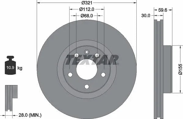 Textar Front Coated High-Carbon Brake Disc Pro+ Vented 92132305 321mm - image 4