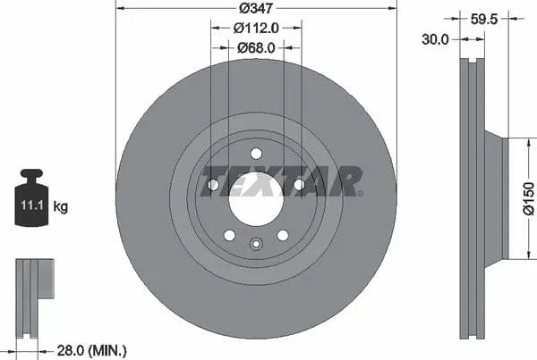 Textar Front Coated High-Carbon Brake Disc Pro+ Vented 92132405 347mm - image 4