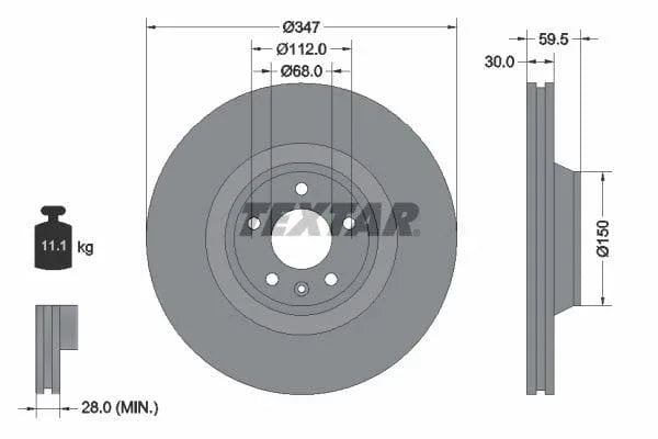 Textar Front Coated High-Carbon Brake Disc Pro+ Vented 92132405 347mm - image 3