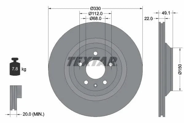 Textar Rear Brake Disc Pro Vented 92132603 330mm - image 3