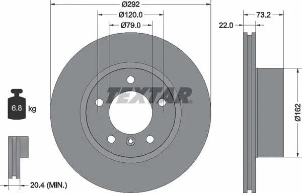 Textar Front Coated High-Carbon Brake Disc Pro+ Vented 92132805 292mm - image 4
