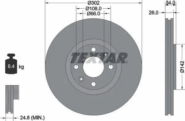 Textar Front Coated Brake Disc Pro Vented 92133203 302mm - image 4