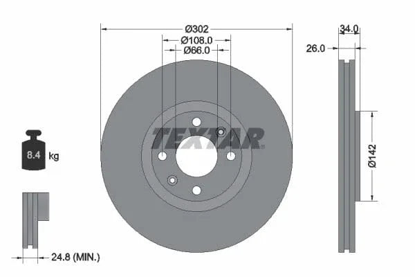Textar Front Coated Brake Disc Pro Vented 92133203 302mm - image 3