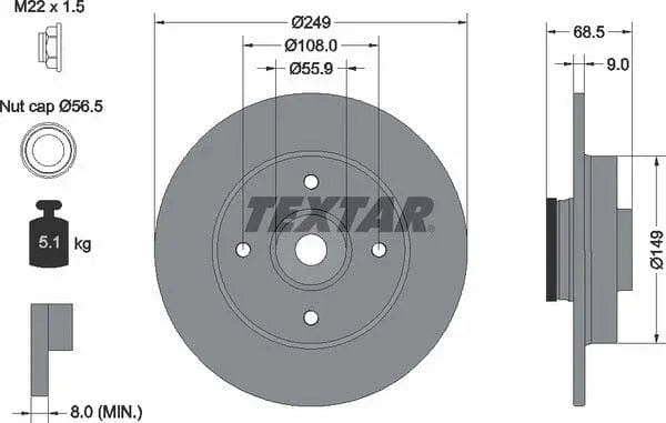 Textar Rear Brake Disc Pro Solid 92133303 249mm - image 4