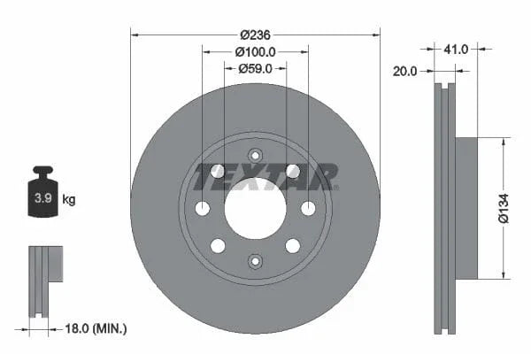 Textar Front Coated Brake Disc Pro Vented 92133403 236mm - image 3
