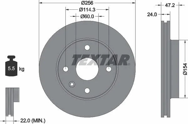 Textar Front Brake Disc Vented 92133500 256mm - image 4