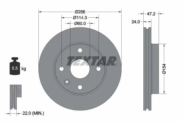 Textar Front Brake Disc Vented 92133500 256mm - image 3