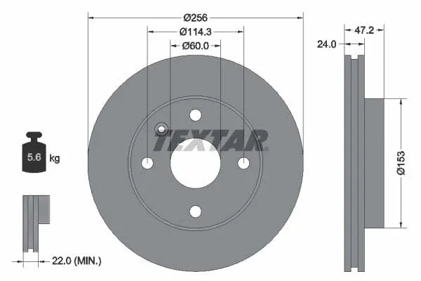Textar Front Brake Disc Vented 92133600 256mm - image 3