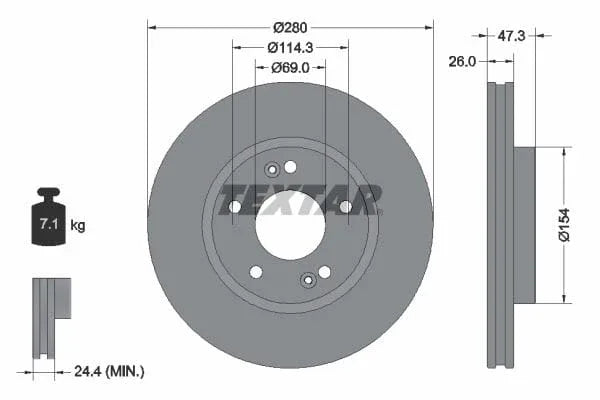 Textar Front Coated High-Carbon Brake Disc Pro+ Vented 92133905 280mm - image 3