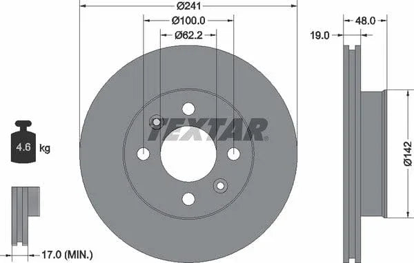 Textar Front Coated Brake Disc Pro Vented 92134103 241mm - image 4