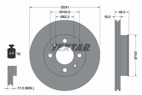 Textar Front Coated Brake Disc Pro Vented 92134103 241mm - image 3