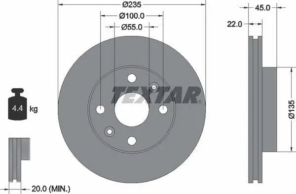 Textar Front Brake Disc Vented 92134200 235mm - image 4