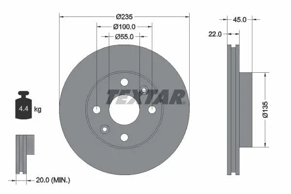 Textar Front Brake Disc Vented 92134200 235mm - image 3