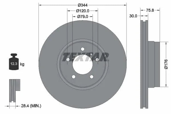 Textar Front Brake Disc Vented 92134400 344mm - image 3