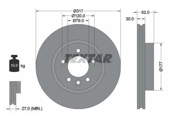 Textar Front Coated High-Carbon Brake Disc Pro+ Vented 92134505 317mm - image 3
