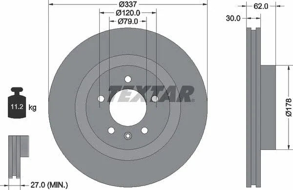 Textar Front Coated Brake Disc Pro Vented 92134603 337mm - image 4