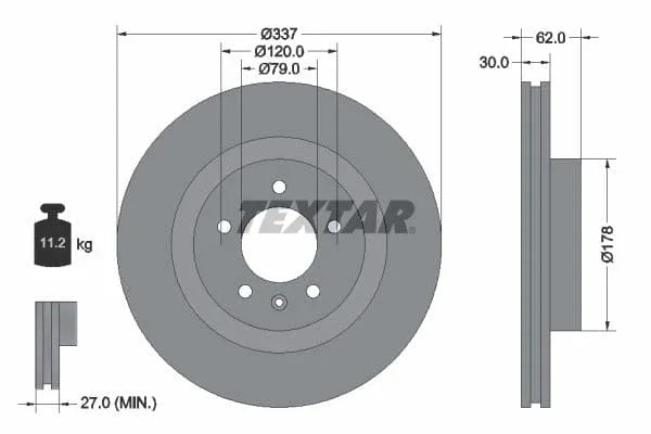 Textar Front Coated Brake Disc Pro Vented 92134603 337mm - image 3