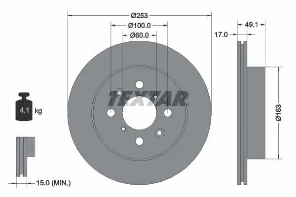 Textar Front Coated Brake Disc Pro Vented 92135303 253mm - image 3