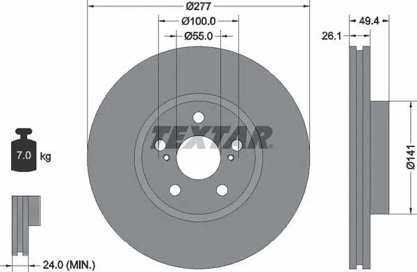 Textar Front Coated Brake Disc Pro Vented 92135503 277mm - image 4