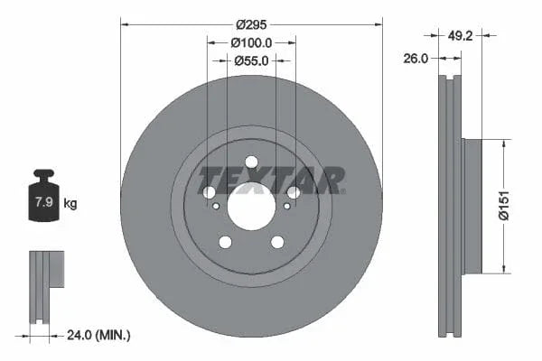 Textar Front Coated Brake Disc Pro Vented 92135603 295mm - image 3