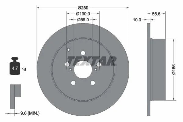 Textar Rear Brake Disc Pro Solid 92135703 280mm - image 3