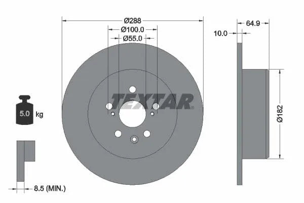 Textar Rear Brake Disc Pro Solid 92135903 288mm - image 3