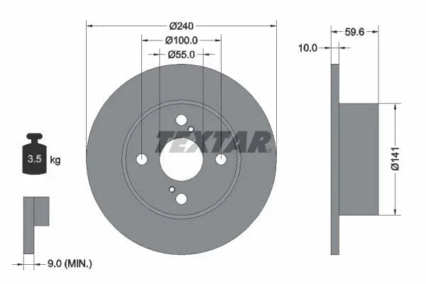 Textar Rear Brake Disc Solid 92136000 240mm - image 3