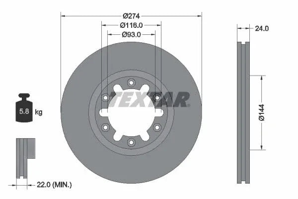 Textar Front Brake Disc Vented 92136300 274mm - image 3