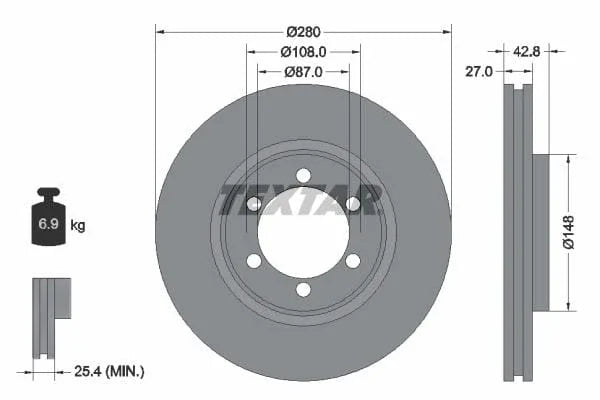 Textar Front Coated Brake Disc Pro Vented 92136503 280mm - image 3
