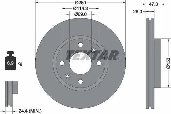 Textar Front Brake Disc Vented 92136600 280mm - image 4
