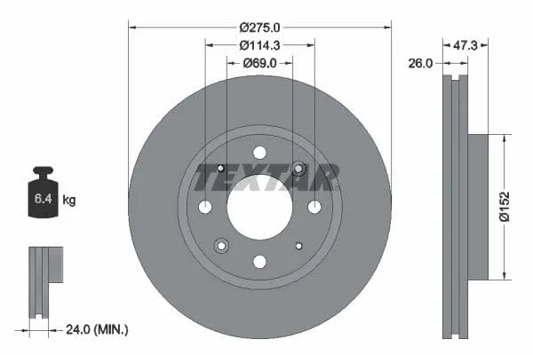 Textar Front Brake Disc Vented 92136700 275mm - image 3